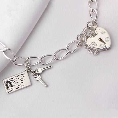 Sterling Silver Heart Clasp Charm Bracelet