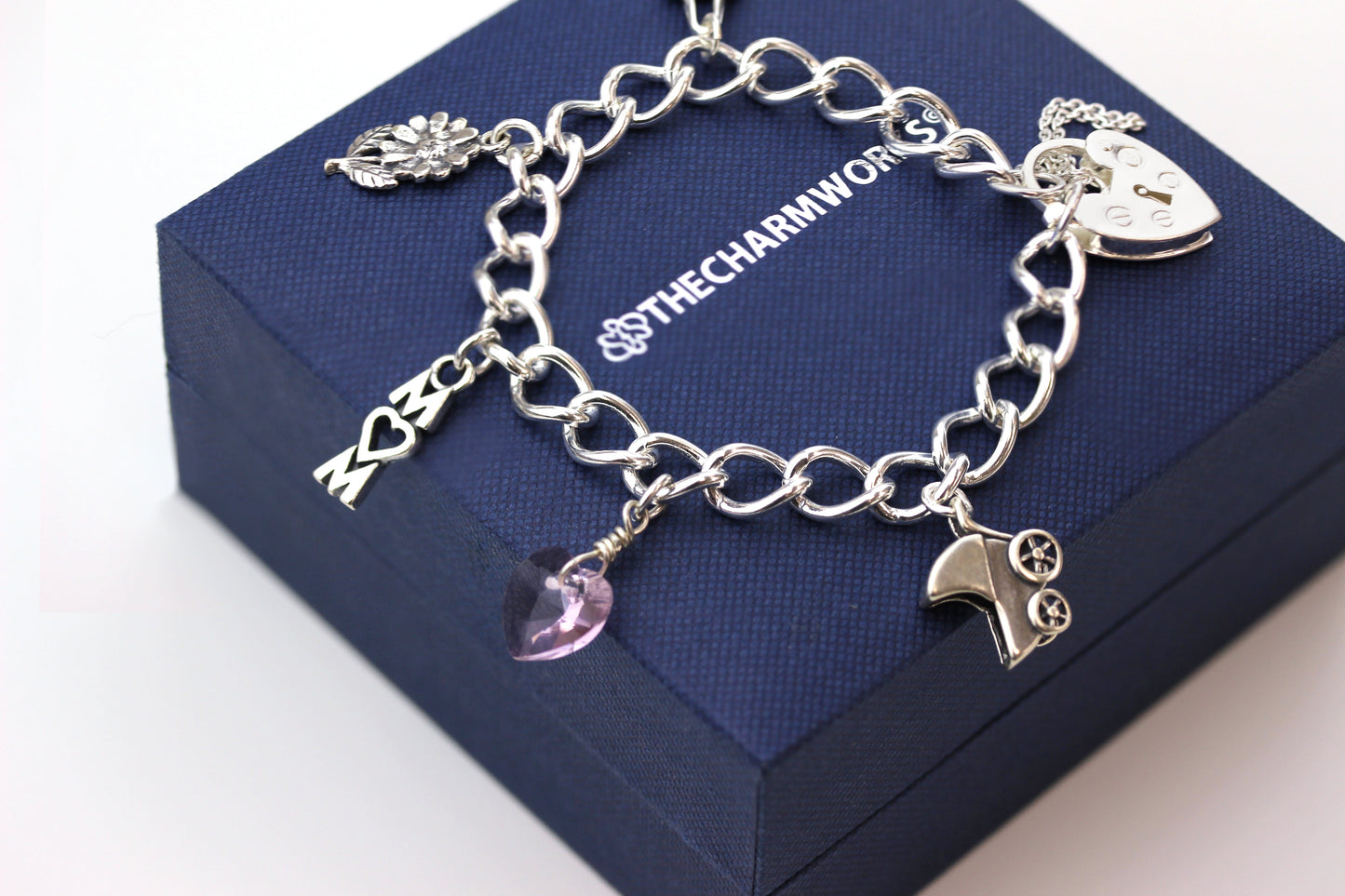 Sterling Silver Heart Clasp Charm Bracelet