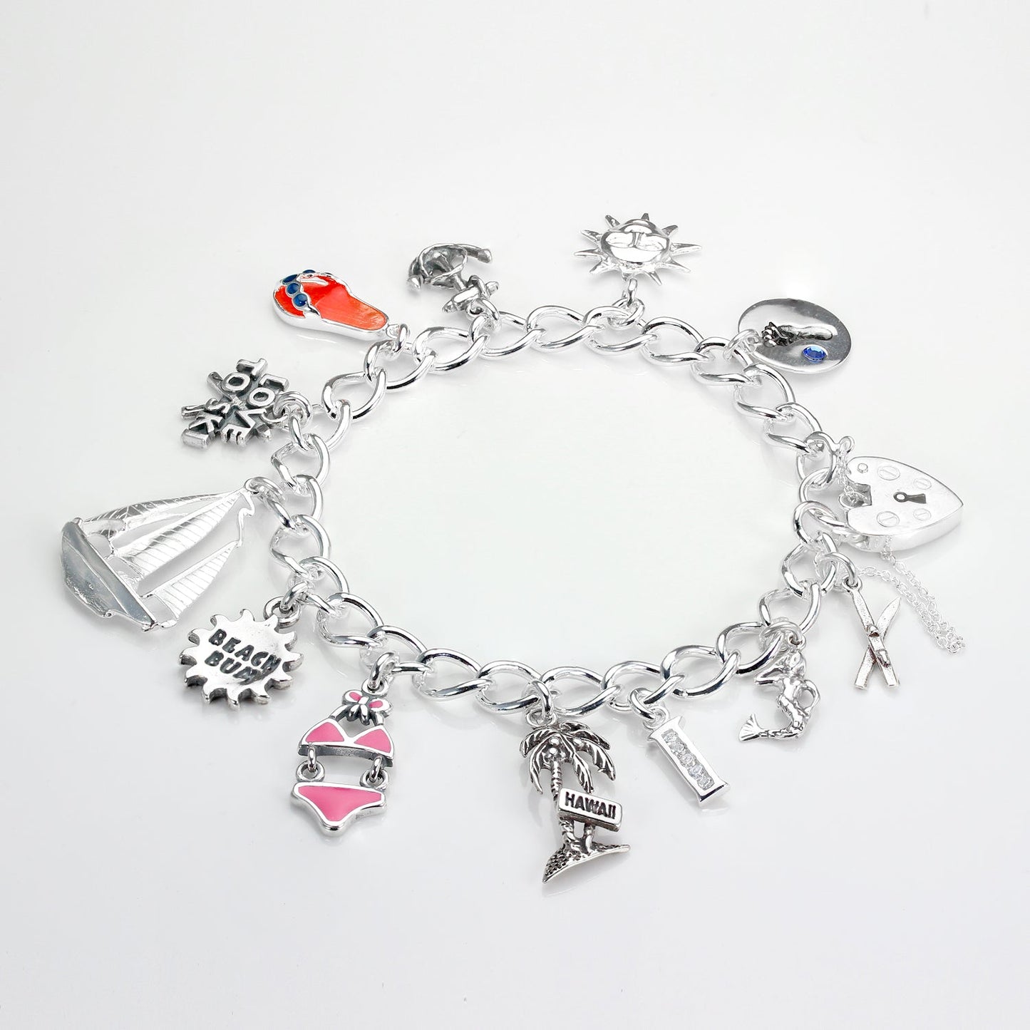 Sterling Silver Heart Clasp Charm Bracelet