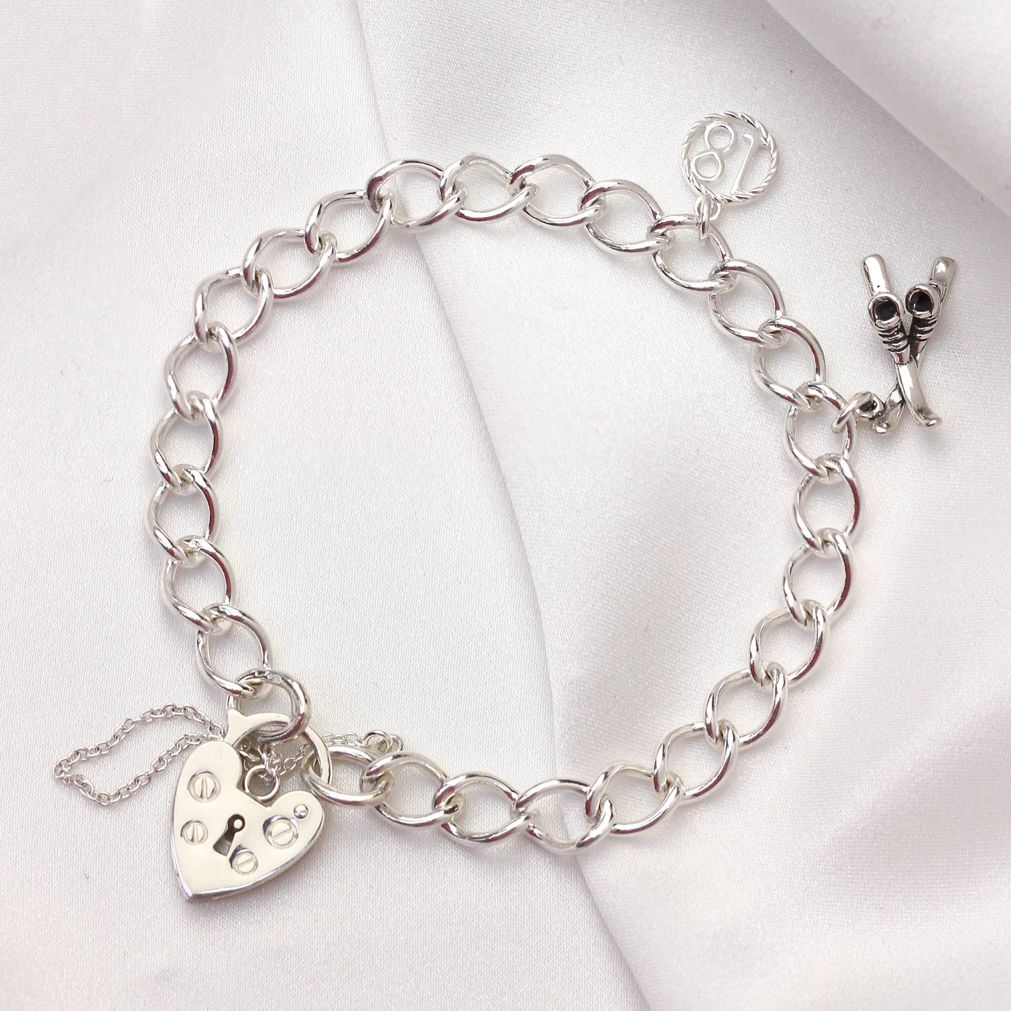 Sterling Silver Heart Clasp Charm Bracelet