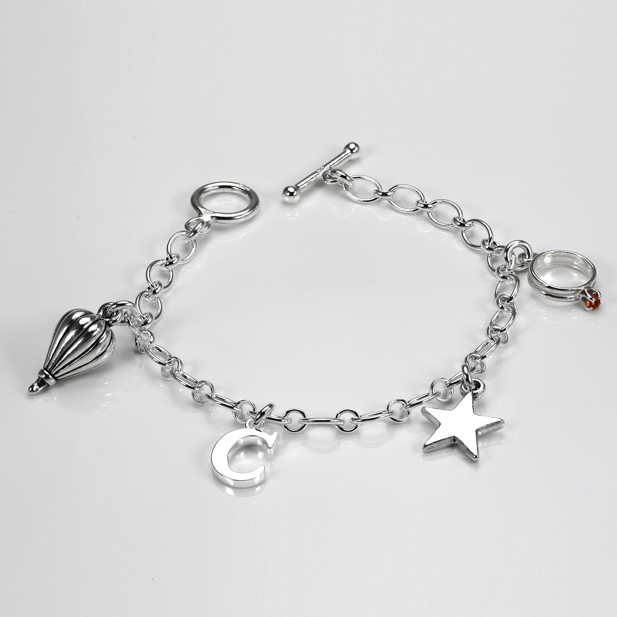 Sterling Silver Long and Short Charm Bracelet