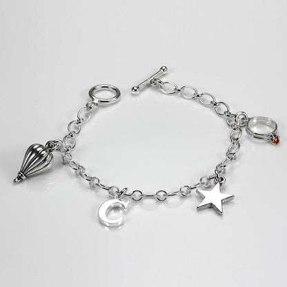 Sterling Silver Long and Short Charm Bracelet