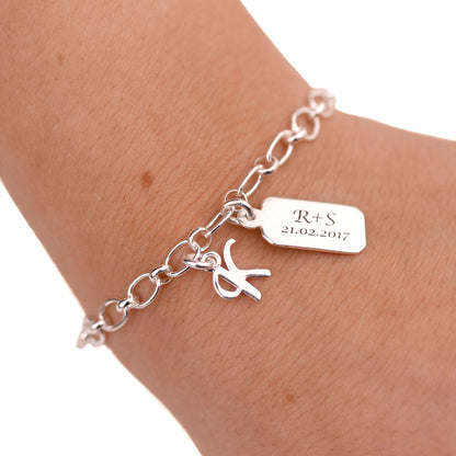 Sterling Silver Long and Short Charm Bracelet