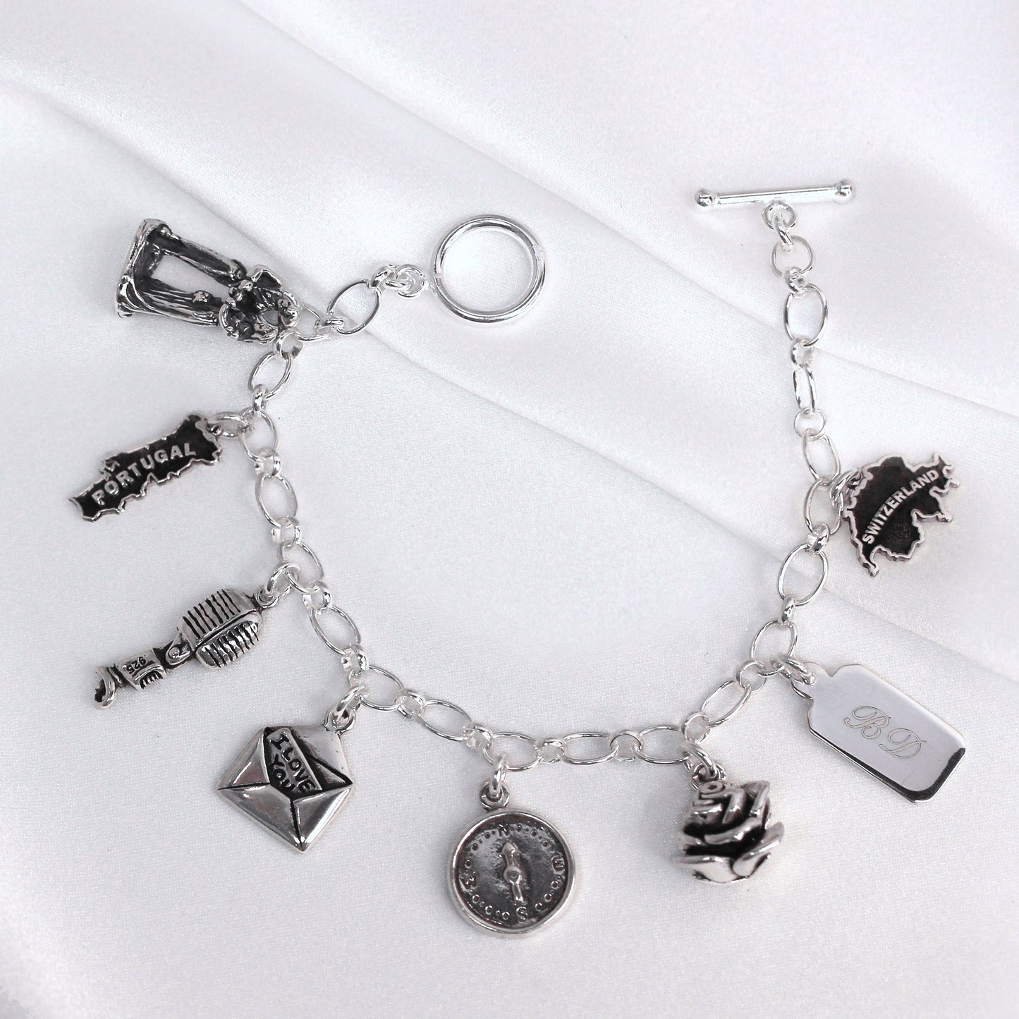 Sterling Silver Long and Short Charm Bracelet