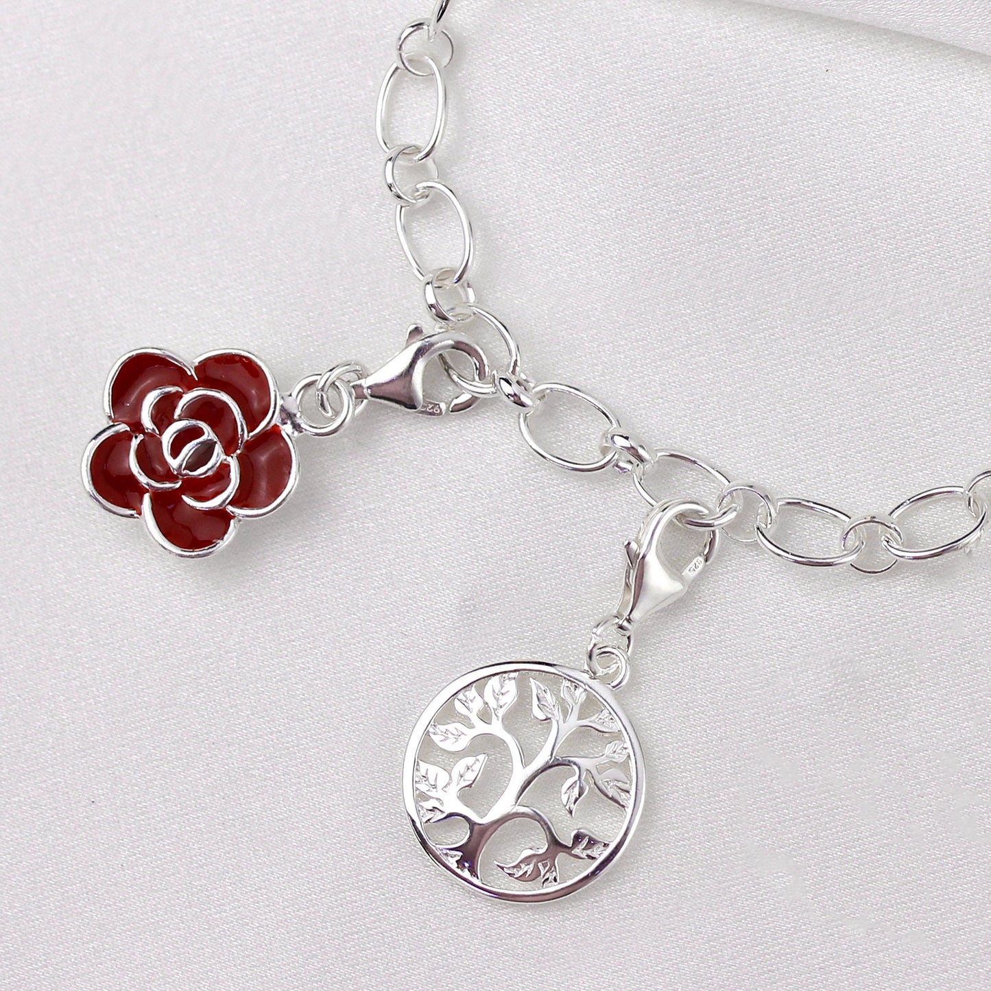 Sterling Silver Long and Short Charm Bracelet