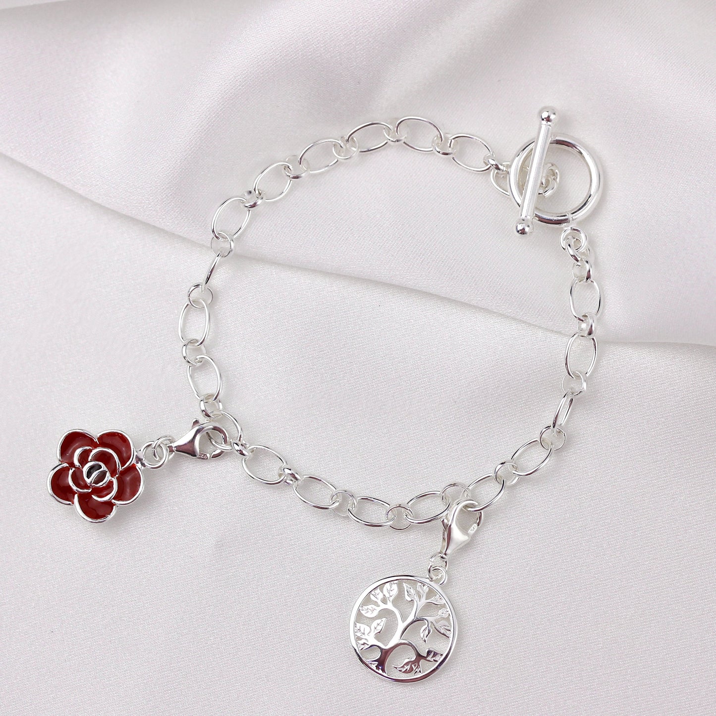 Sterling Silver Long and Short Charm Bracelet