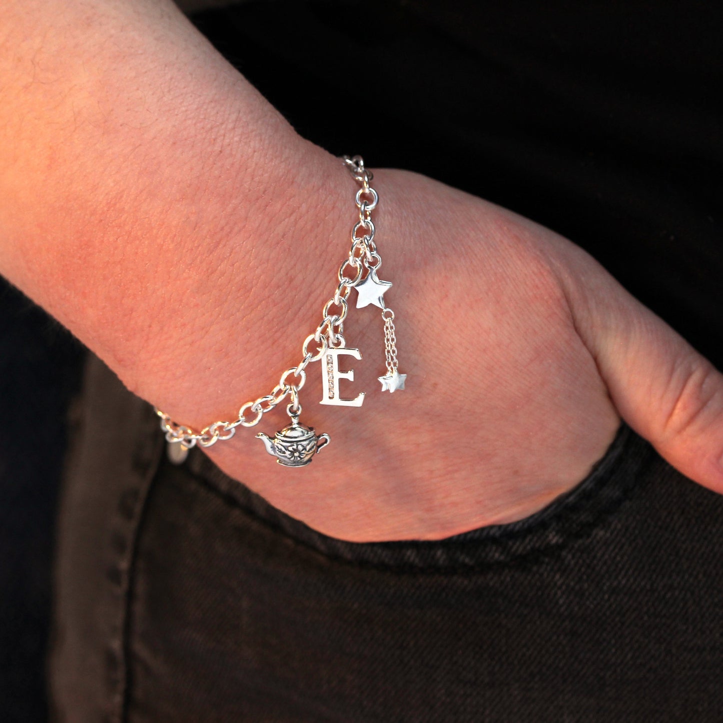 Sterling Silver Circle Toggle Charm Bracelet