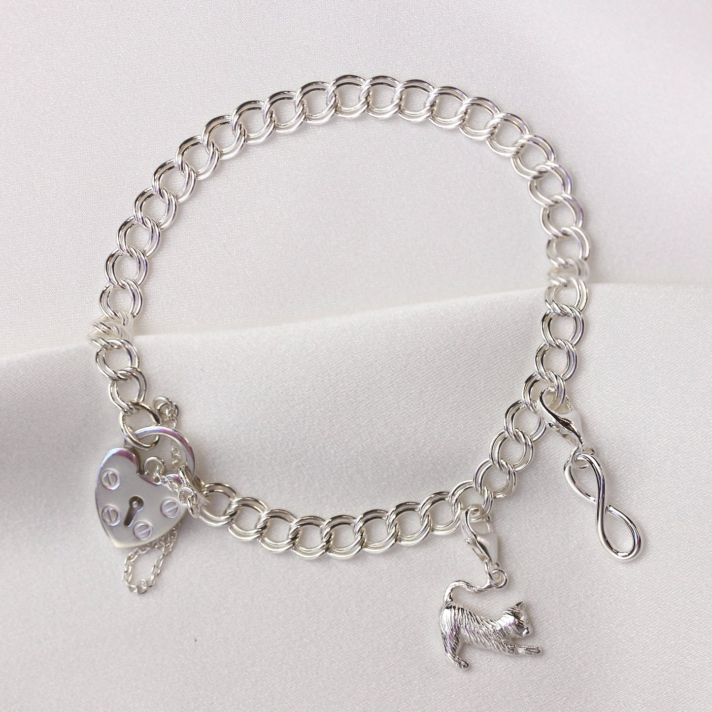 Sterling Silver Double Curb Charm Bracelet