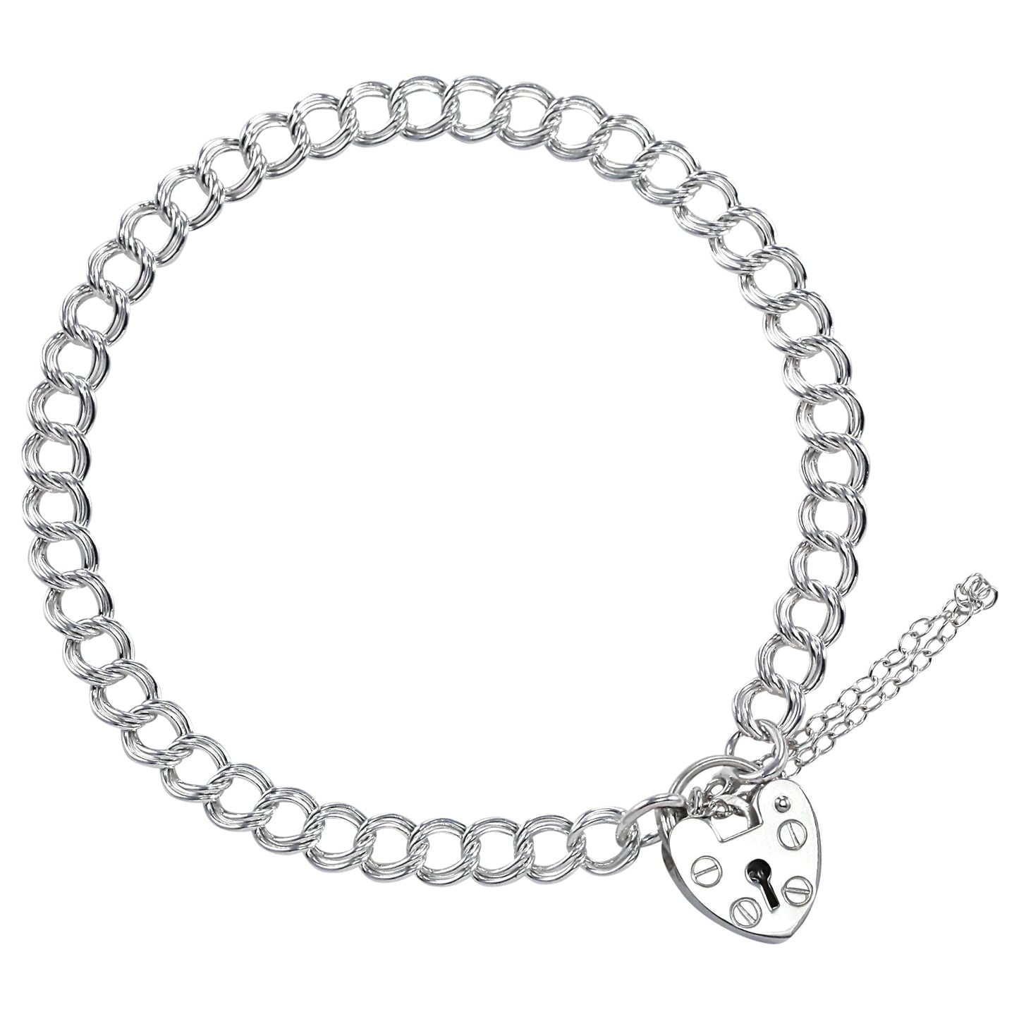 Sterling Silver Double Curb Charm Bracelet