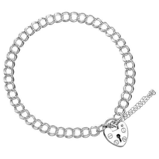 Sterling Silver Double Curb Charm Bracelet