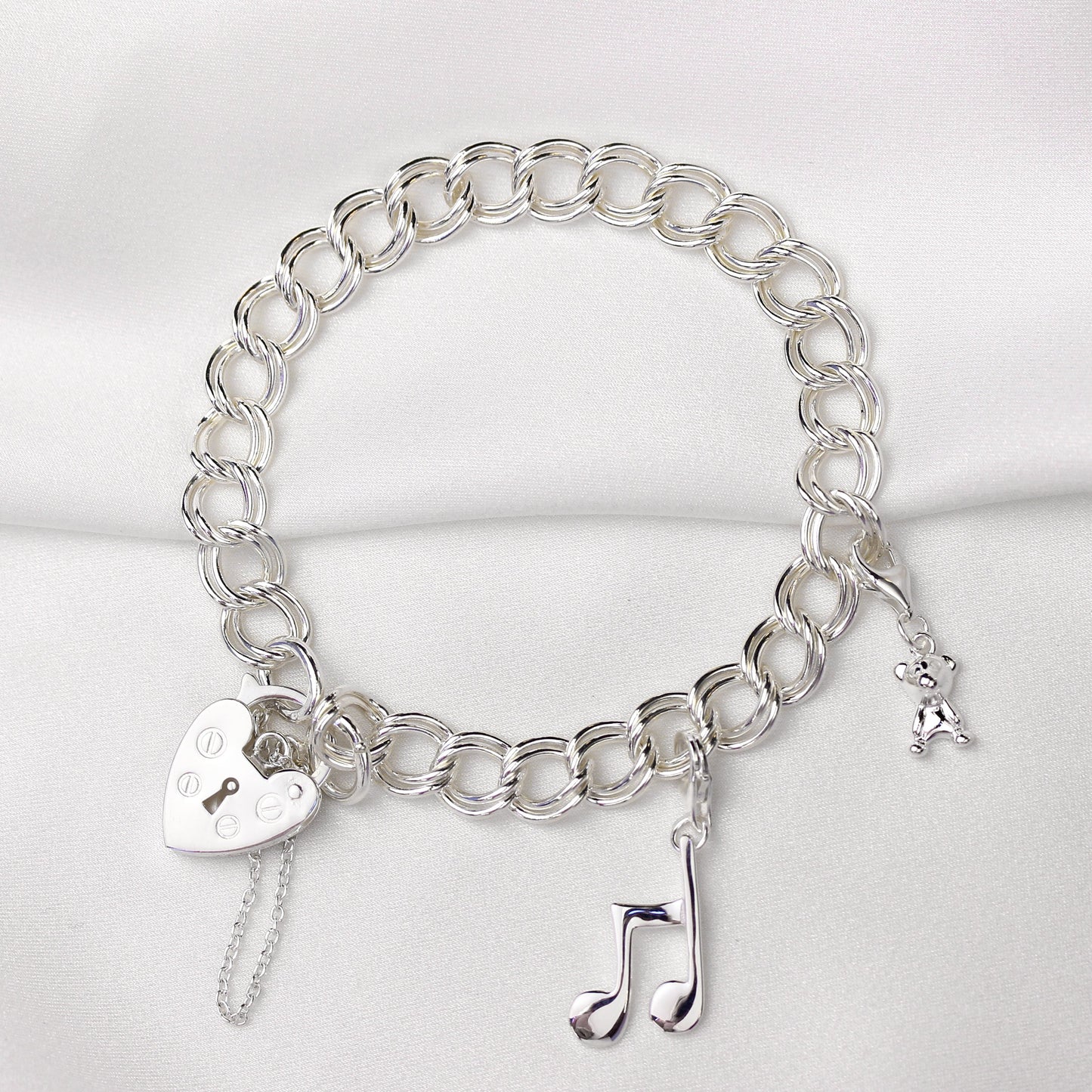 Sterling Silver Heavy Double Curb Charm Bracelet