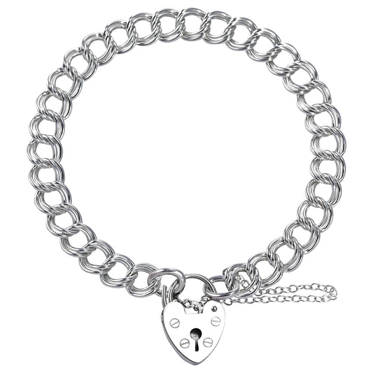 Sterling Silver Heavy Double Curb Charm Bracelet