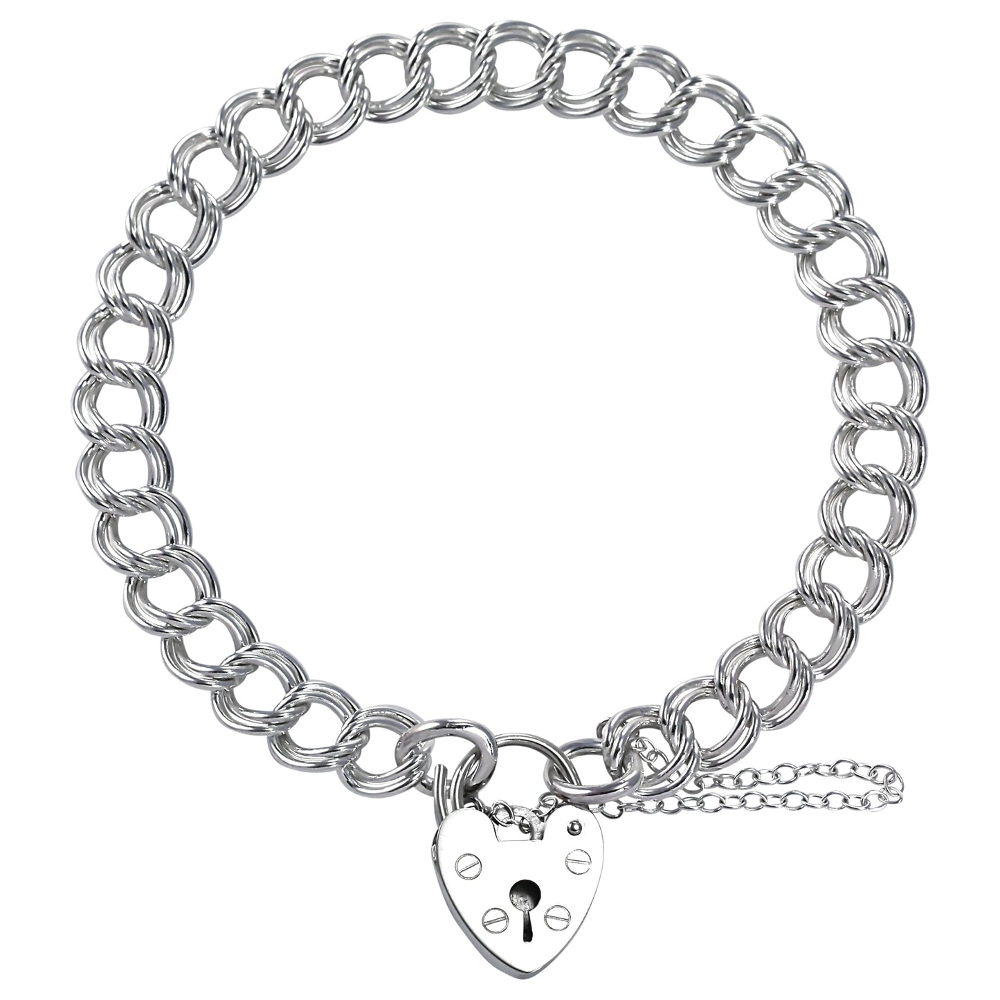 Sterling Silver Heavy Double Curb Charm Bracelet