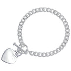 Sterling Silver Curb Bracelet With Heart Toggle