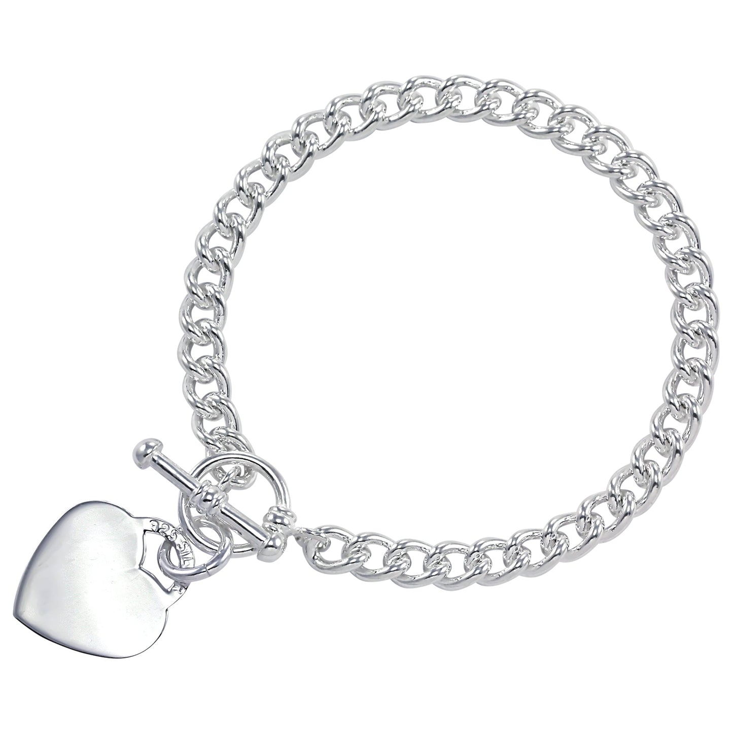 Sterling Silver Curb Bracelet With Heart Toggle