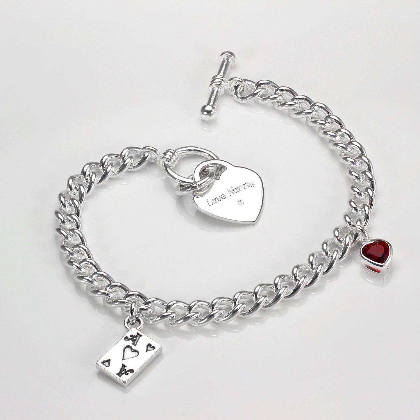 Sterling Silver Curb Bracelet With Heart Toggle