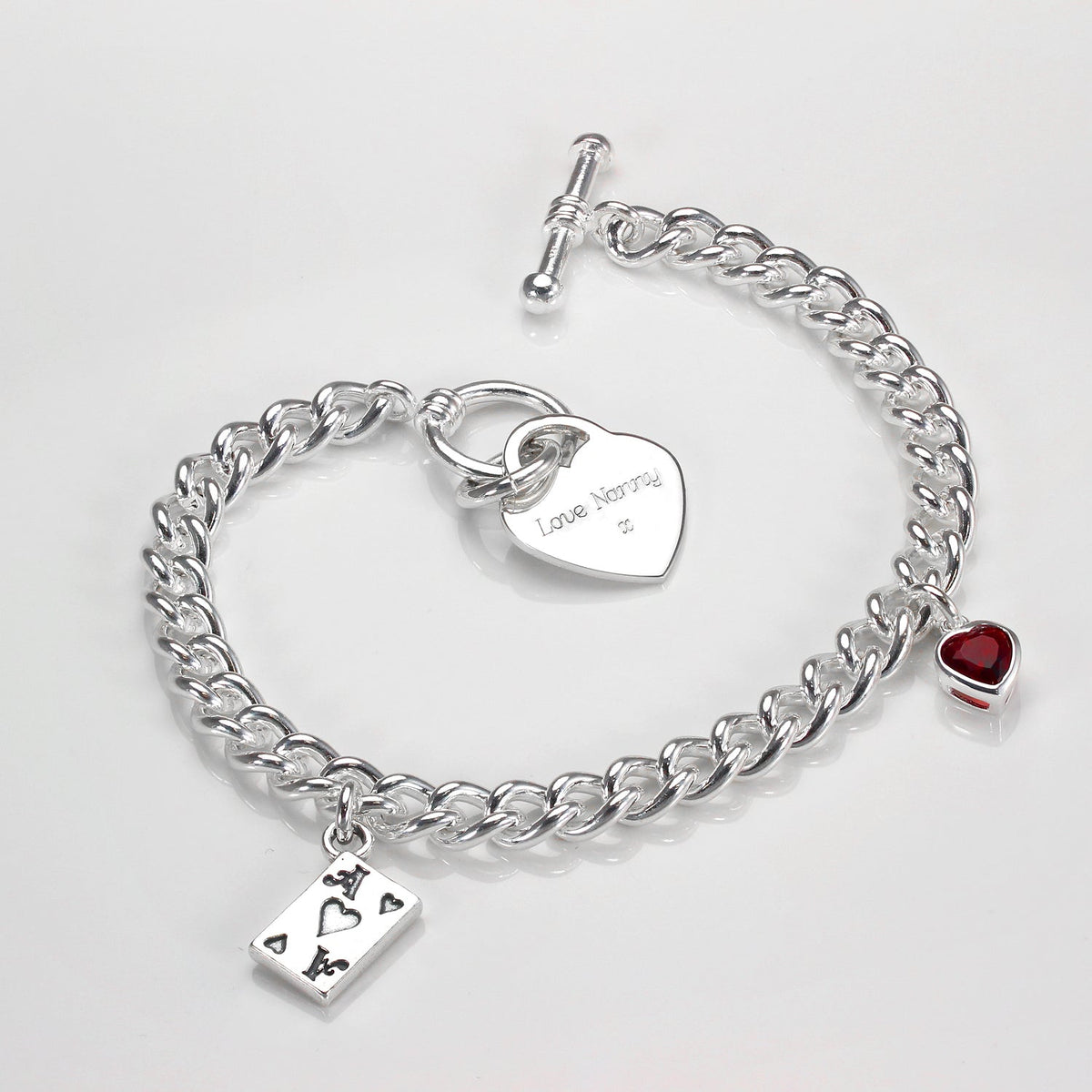 Sterling Silver Curb Bracelet With Heart Toggle