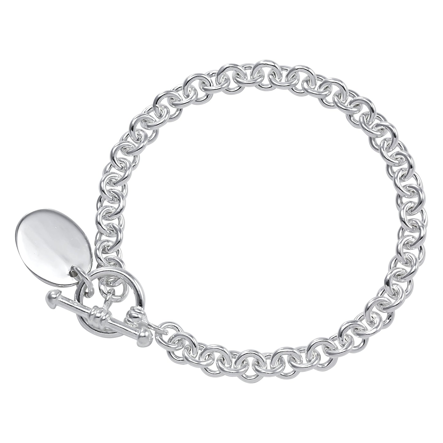 Sterling Silver Bracelet With Oval Tag and Toggle