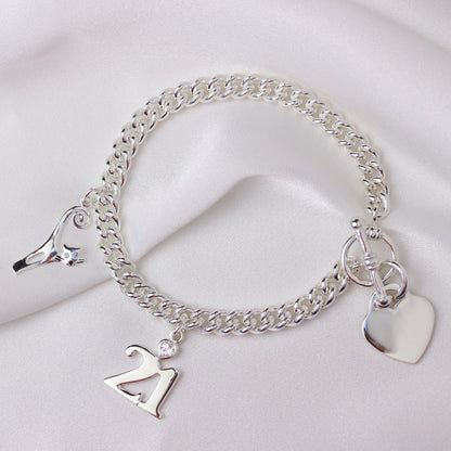 Sterling Silver Belcher Bracelet with Heart Tag