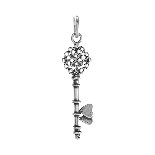 Sterling Silver Key with Hearts Charm