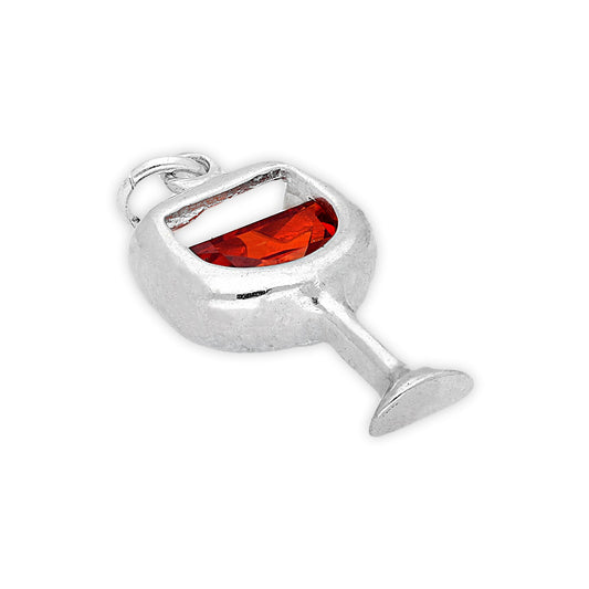 Sterling Silver Crystal Red Wine Glass Charm