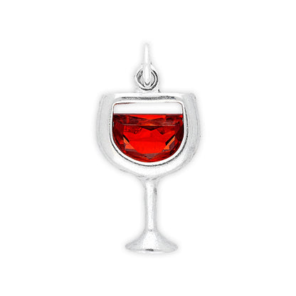 Sterling Silver Crystal Red Wine Glass Charm