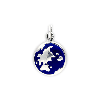 Sterling Silver Blue Enamelled Globe Charm