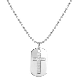 Sterling Silver Lord's Prayer & Cut Out Cross Dog Tags Pendant Necklace