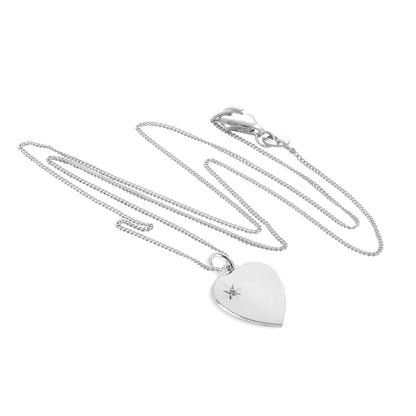 Sterling Silver & Diamond Engravable Heart Pendant Necklace