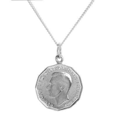 Sterling Silver Three Pence Pendant Necklace