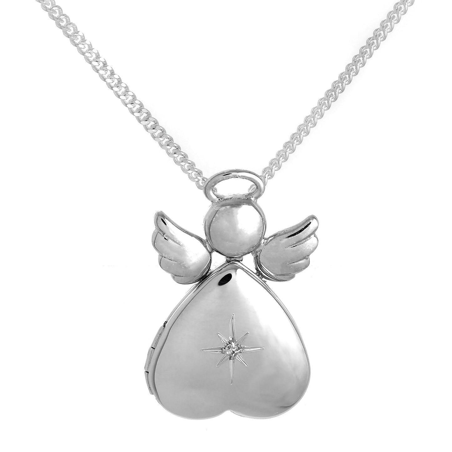 Sterling Silver & Diamond Angel Heart Locket on Chain