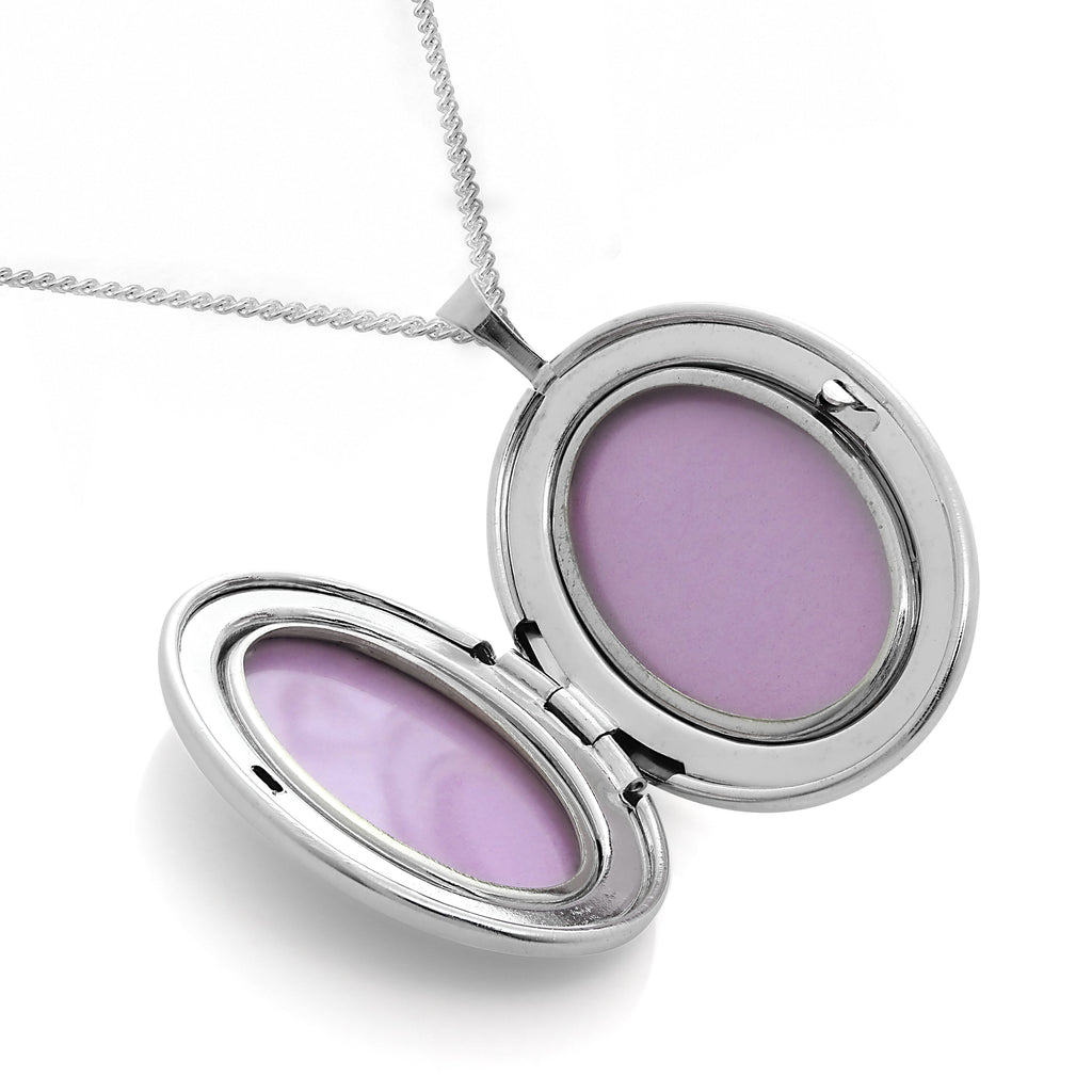 Sterling Silver Engraved Tree of Life Oval Locket on Chain