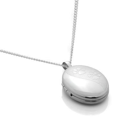Sterling Silver Animal Paw Print Oval Locket on Chain