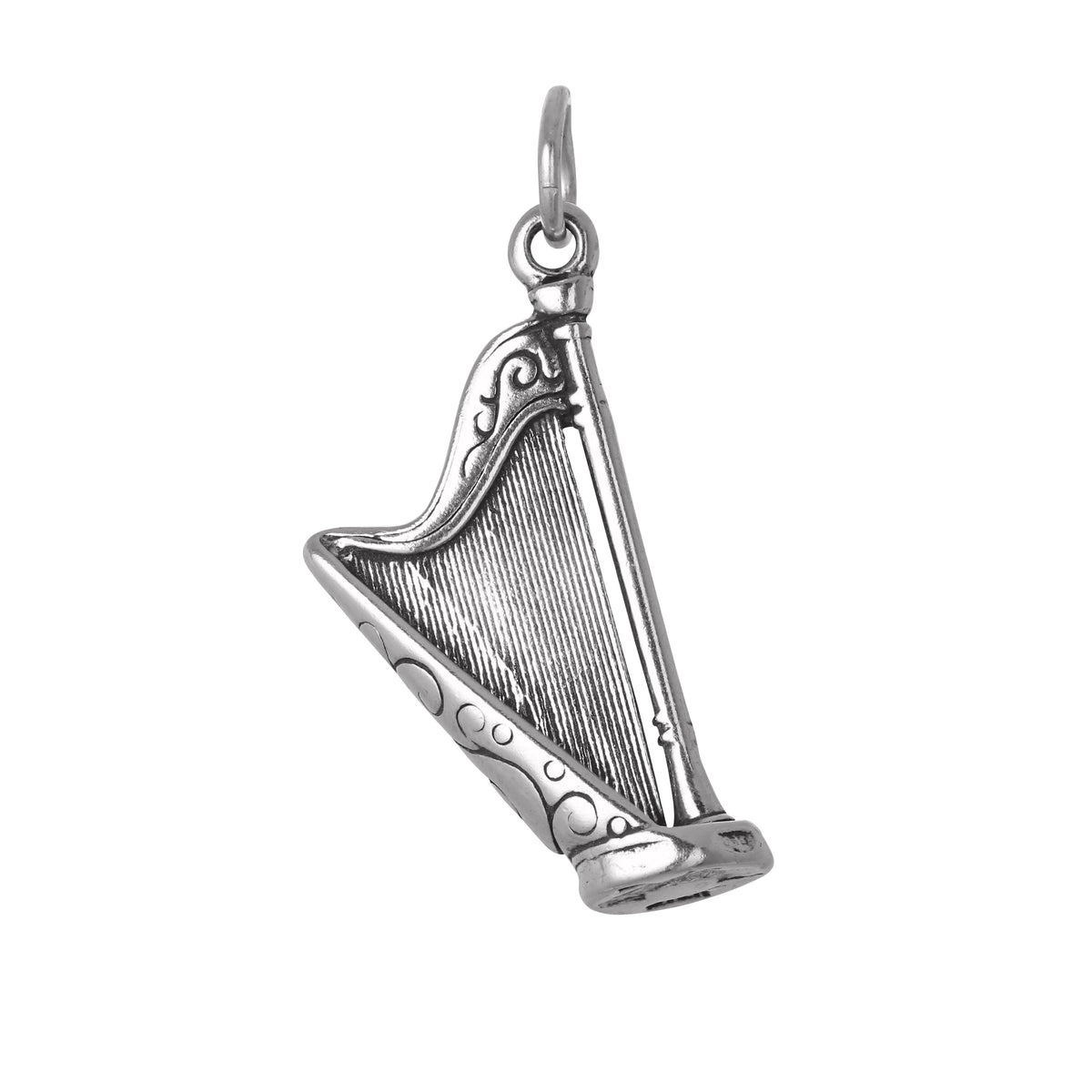 Sterling Silver 3D Harp Charm