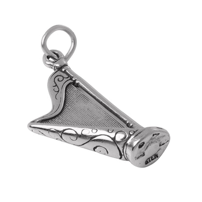 Sterling Silver 3D Harp Charm