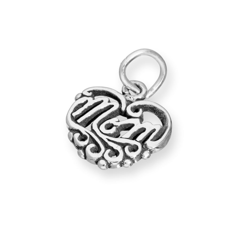 Sterling Silver Filigree Mom Heart Charm