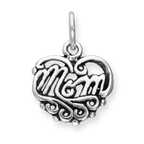 Sterling Silver Filigree Mom Heart Charm