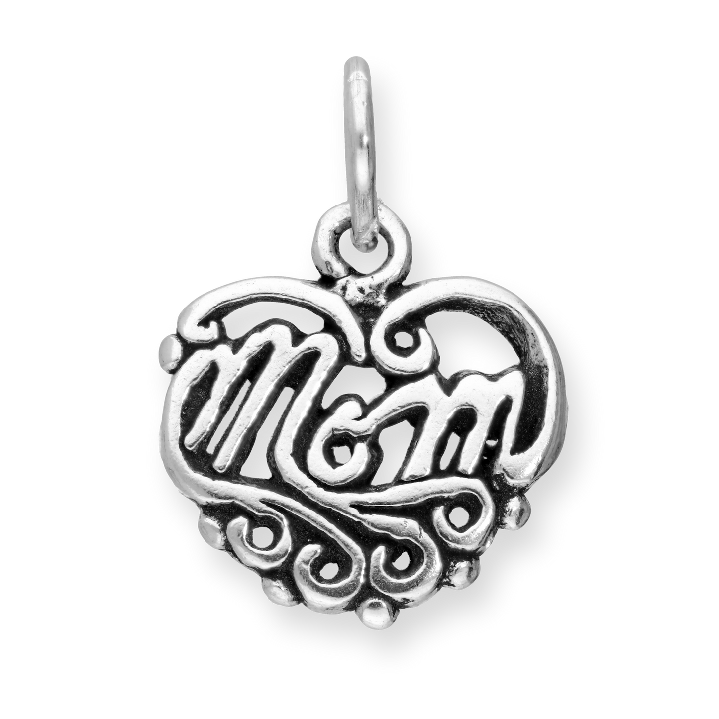 Sterling Silver Filigree Mom Heart Charm