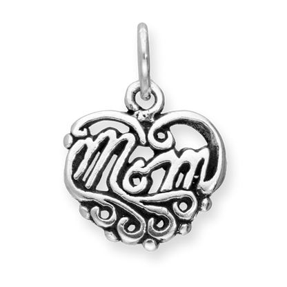 Sterling Silver Filigree Mom Heart Charm