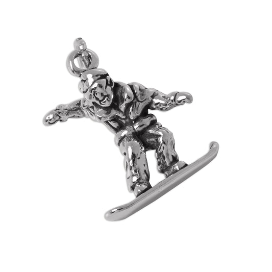 Sterling Silver 3D Snow Boarder Charm