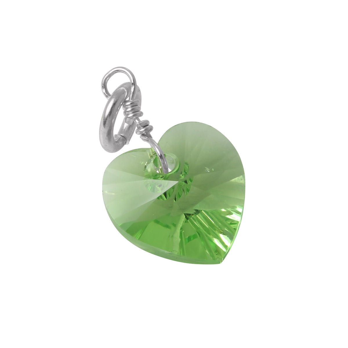 Sterling Silver August Peridot Crystal Heart Charm