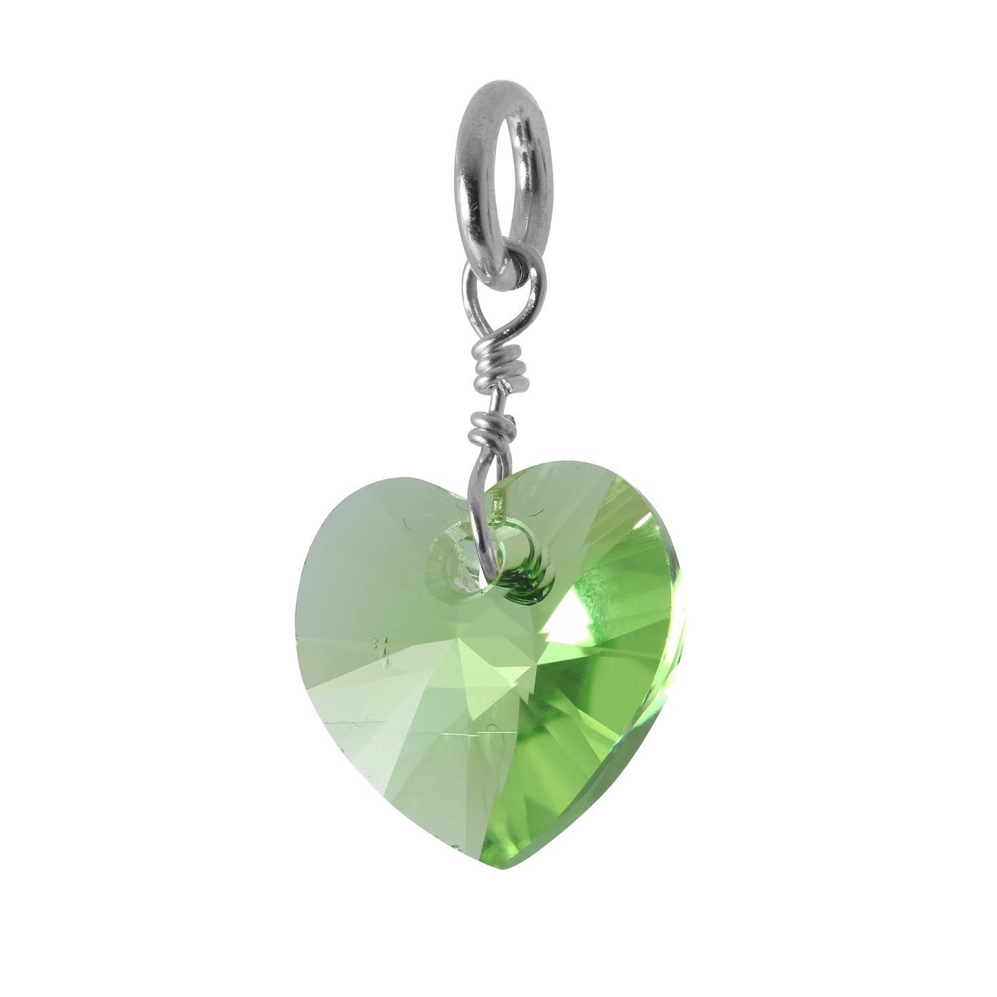 Sterling Silver August Peridot Crystal Heart Charm