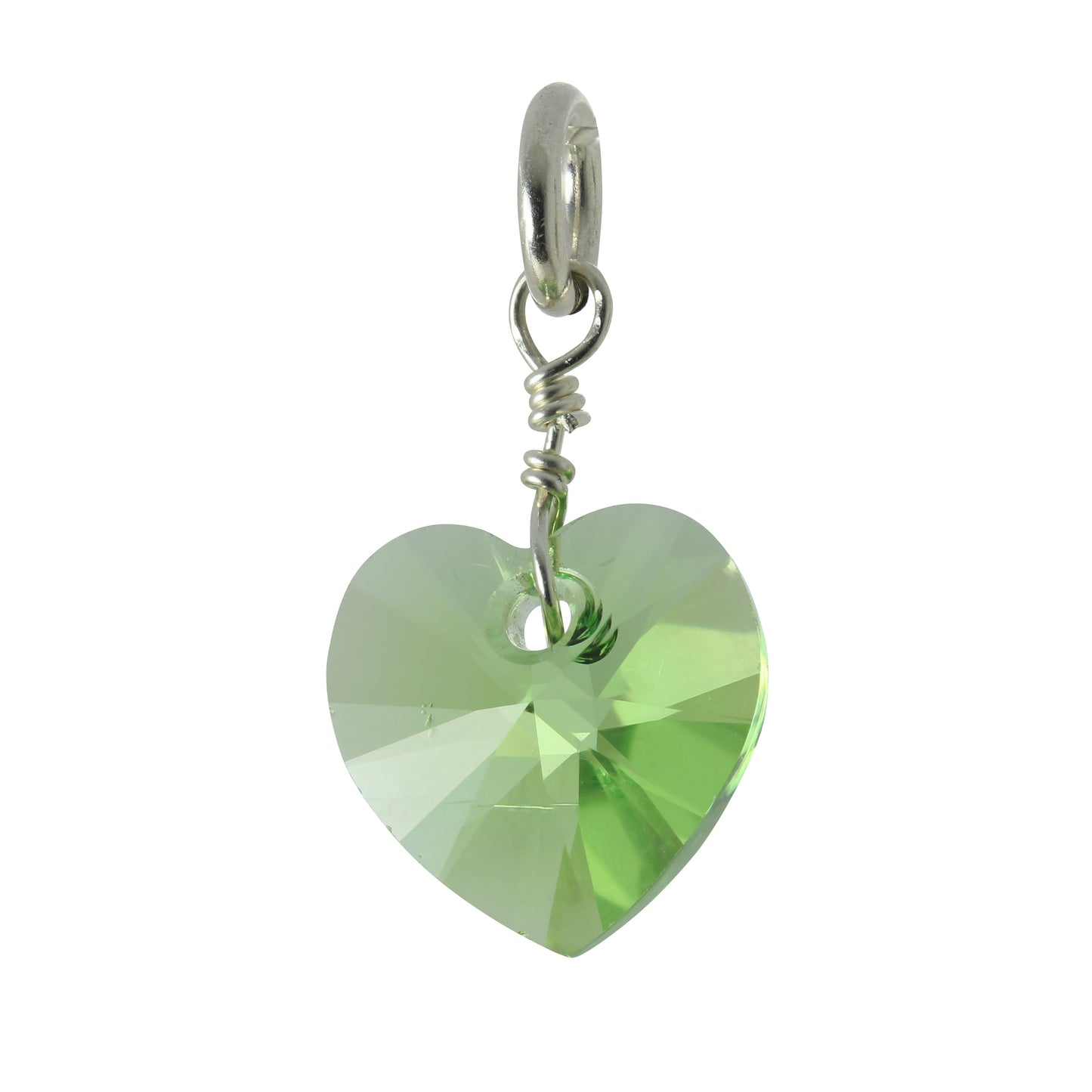 Sterling Silver August Peridot Crystal Heart Charm
