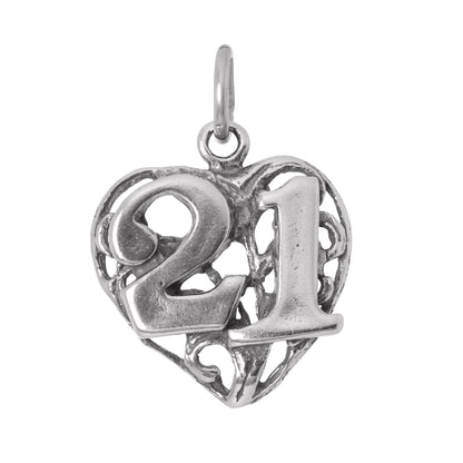 Sterling Silver 21st Birthday Heart Charm