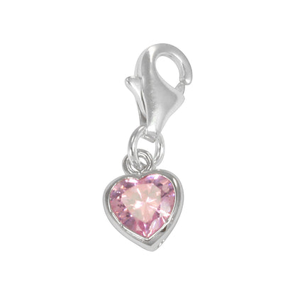 Sterling Silver Heart Crystal Clip on Charm