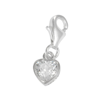 Sterling Silver Heart Crystal Clip on Charm