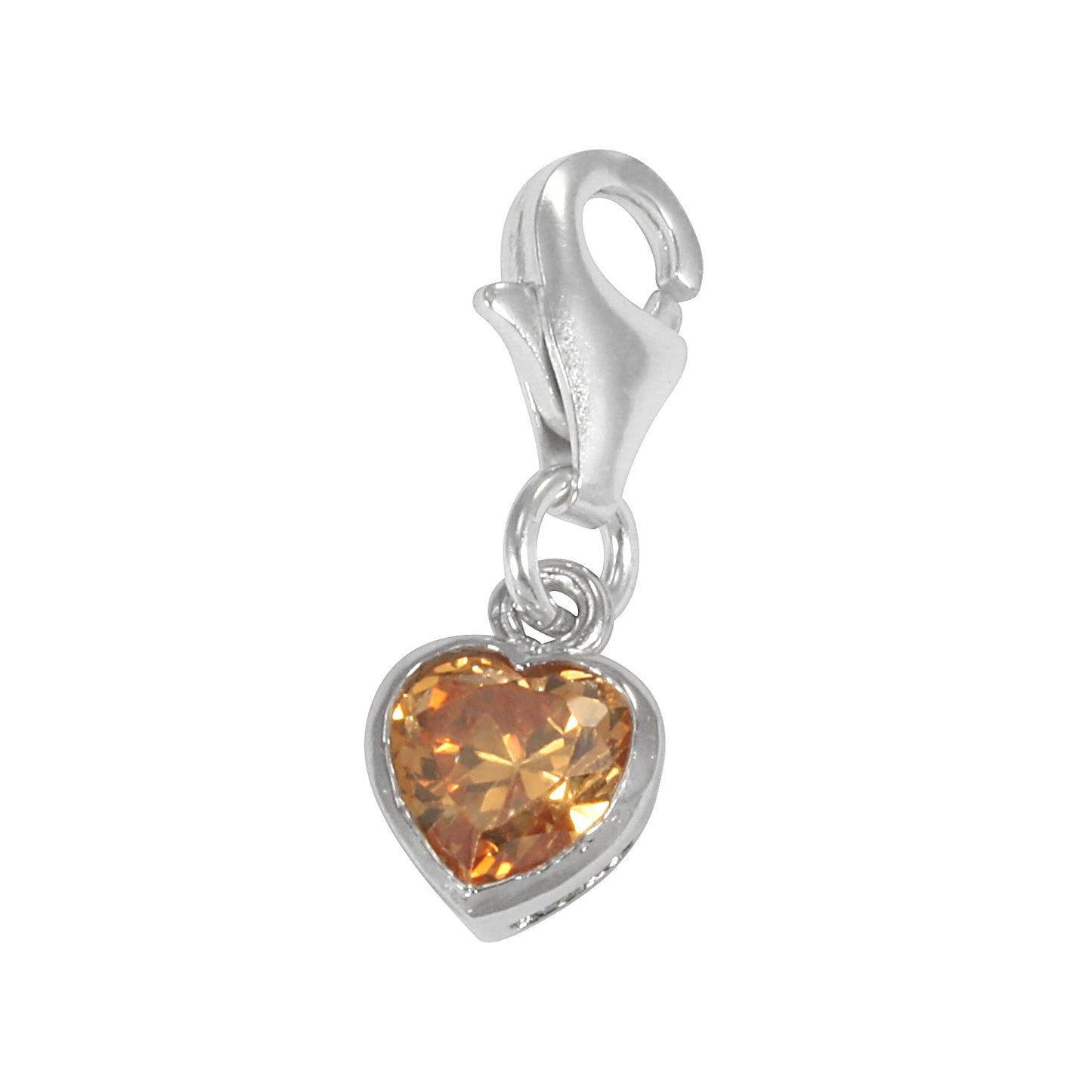 Sterling Silver Heart Crystal Clip on Charm