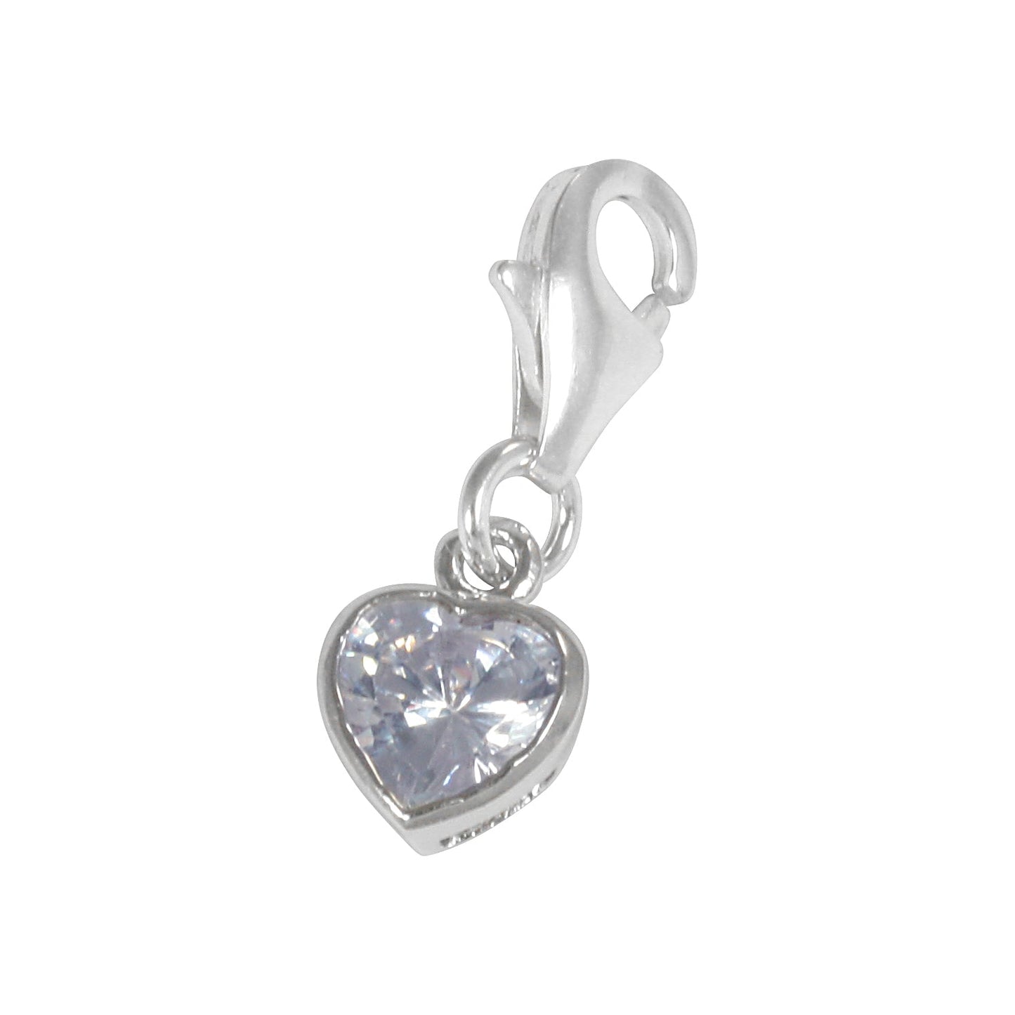 Sterling Silver Heart Crystal Clip on Charm