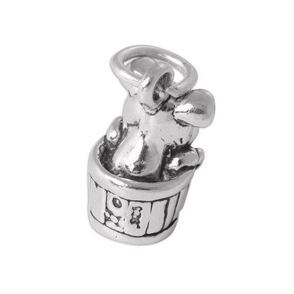 Sterling Silver 3D Pig in Barrel Charm
