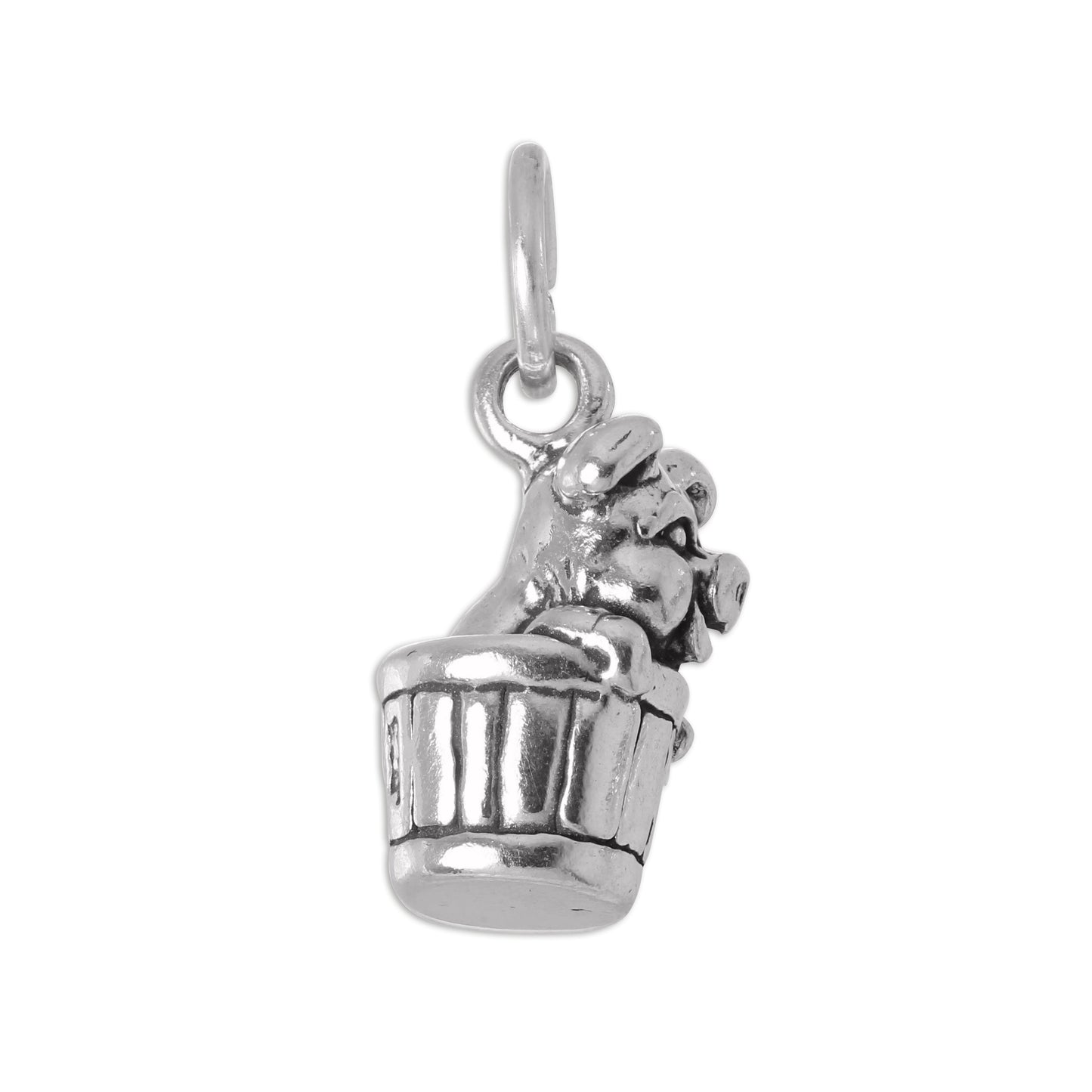 Sterling Silver 3D Pig in Barrel Charm